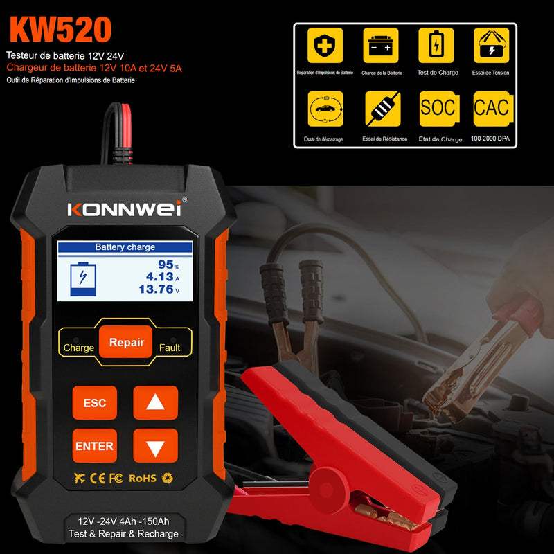 Outil de diagnostic de batterie automobile | Chargeur, détecteur et réparateur de batterie automobile | Outil de réparation d'impulsions  EOROM