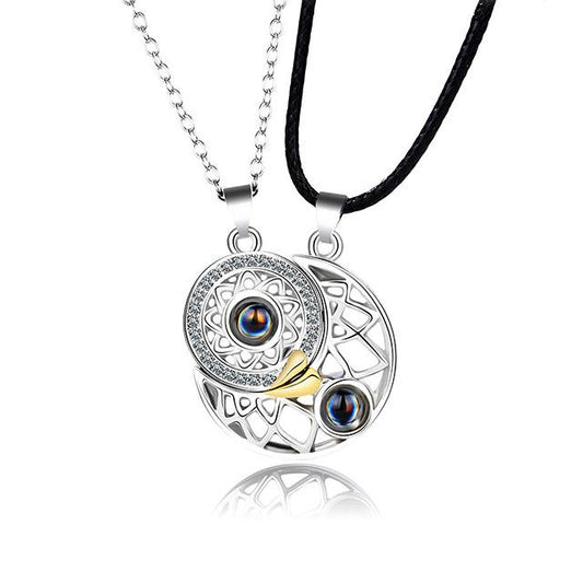 Collier lune soleil deux en un je t'aime en 100 langues